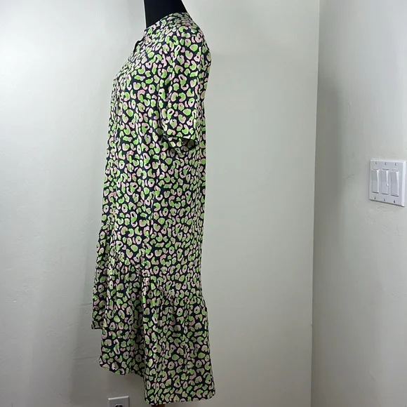 TUCKER NYC Green Laura Silk Midnight Leo Animal Print Dress XS